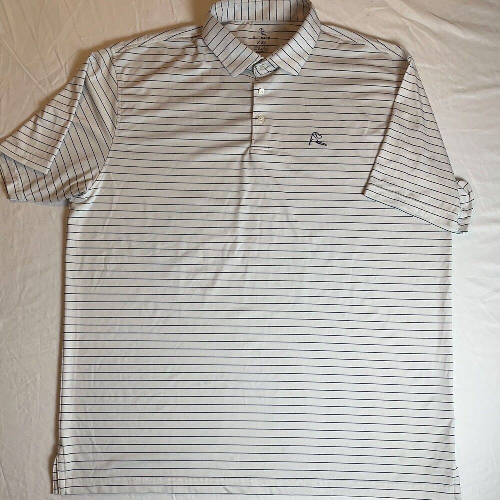 Rhoback Polo Shirt Adult 2XL White Blue Striped Short Sleeve Stretch Mens